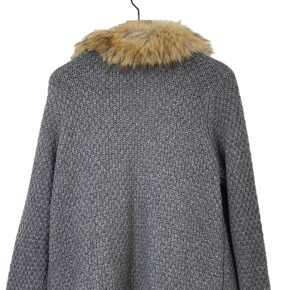 Joie Jamilee C Faux Fur Collar Wool Cardigan Sweater Gray Women's Size Medium - Picture 7 of 10